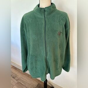 Northern reflections, green teddy full zip sweater fleece SZ XL embroidery